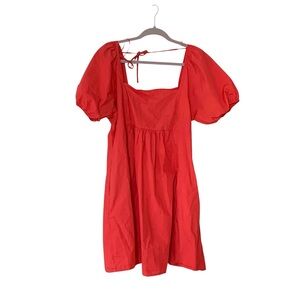 Draper James XL Vibrant Coral Puff Sleeve Smocked Back Casual Cotton Mini Dress